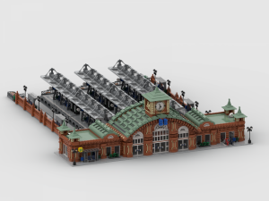 Modularer Hauptbahnhof: Haupthalle mit schmalen Bahnsteig