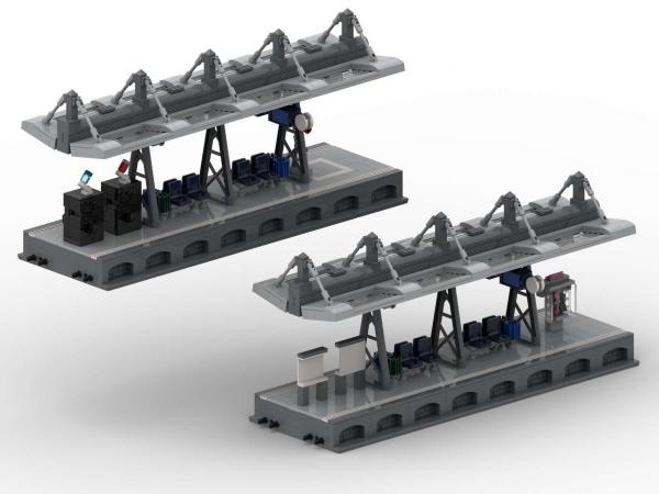 Modularer Hauptbahnhof: Bahnsteige Breit mit modernem Dach (4 in 1)