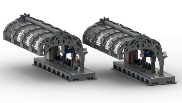 Modularer Hauptbahnhof: Bahnsteige Breit mit altem Dach Seitensegment (2 in 1)